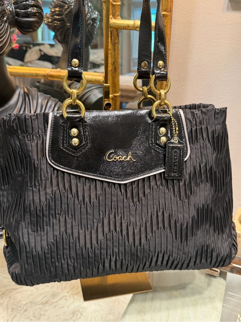 Coach EUC Black Pleated Tote and Wallet Set